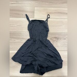 Fleur du Mal Black Silk Open Back Romper Shorts Size XS
